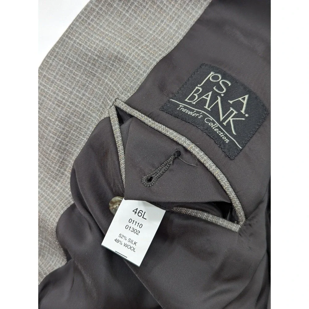 Jos. A Bank Blazer‎ Coat Sport Jacket Silk Wool Nailhead Plaid 46L 50